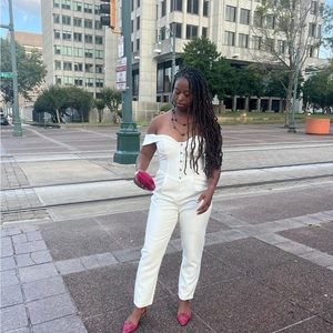 Lavish Alice Corset Off Shoulder Jumpsuit Ankle Crop Straight Leg White 6